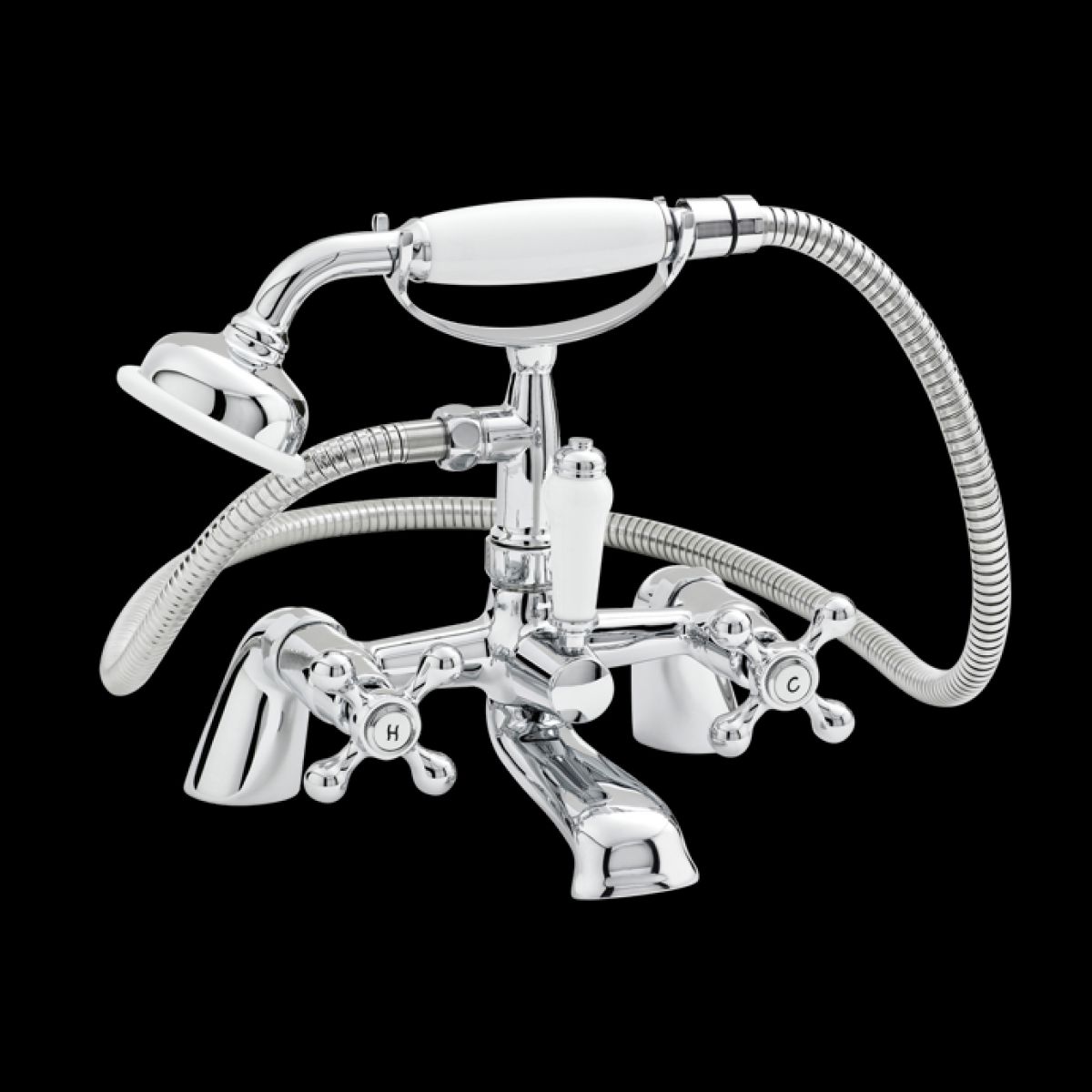 Essentials Viscount Deck Mounted Bath/Shower Mixer with Large Handset - Chrome/White