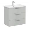 VitrA Root Flat Washbasin Unit with 3 Drawers in High Gloss Pearl Grey (80cm)