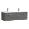 Nuie Arno Wall Hung 1200mm 2 Drawer Vanity Unit with Twin Ceramic Basin in Anthracite