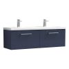 Nuie Arno Wall Hung 1200mm 2 Drawer Vanity Unit with Twin Ceramic Basin in Blue