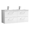 Nuie Arno Wall Hung 1200mm 4 Drawer Vanity Unit with Twin Polymarble Basin in White