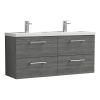 Nuie Arno Wall Hung 1200mm 4 Drawer Vanity Unit with Twin Polymarble Basin in Anthracite