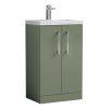 Nuie Arno Floor Standing 2 Door Vanity Unit with Ceramic Basin in Green