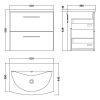 Nuie Arno Wall Hung 2 Drawer Vanity Unit and Curved Basin in White