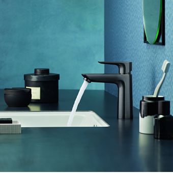 hansgrohe Talis E Single Lever Basin Mixer Tap 110 with CoolStart and pop up waste in Brushed Black Chrome - 71713340
