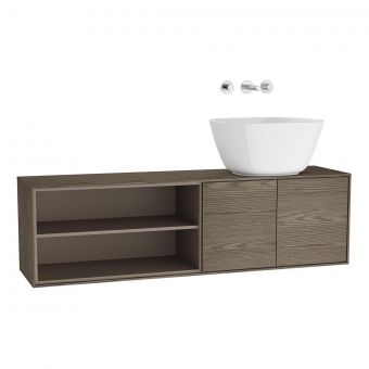 VitrA Voyage Right-Hand 1300mm Basin Unit for Bowls with Shelf in Planked Sand & Taupe