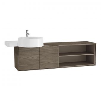VitrA Voyage Left-Hand 1300mm Basin Unit With Shelf in Taupe & Planked Sand