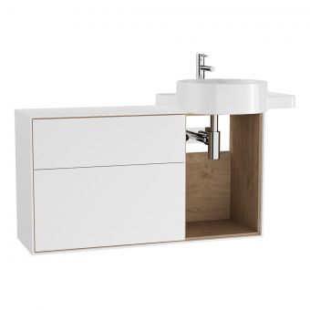 VitrA Voyage Right-Hand 1000mm Basin Unit with Exposed Area in Matte White & Natural Oak