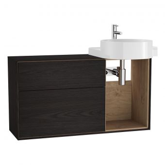 VitrA Voyage Right-Hand 1000mm Basin Unit with Exposed Area in Flamed Grey & Natural Oak