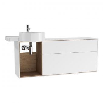 VitrA Voyage Left-Hand 1300mm Basin Unit with Exposed Area in Matte White & Natural Oak