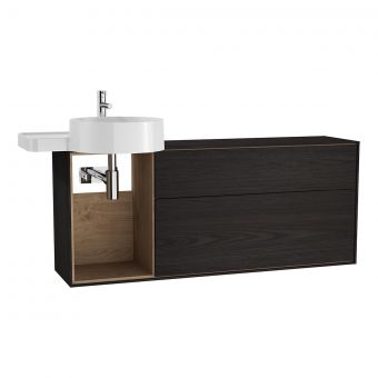 VitrA Voyage Left-Hand 1300mm Basin Unit with Exposed Area in Flamed Grey & Natural Oak