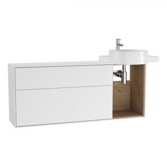 VitrA Voyage Right-Hand 1300mm Basin Unit with Exposed Area in Matte White & Natural Oak