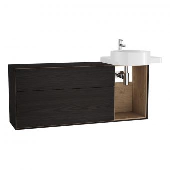 VitrA Voyage Right-Hand 1300mm Basin Unit with Exposed Area in Flamed Grey & Natural Oak