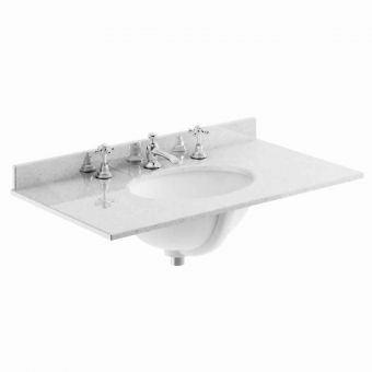 Bayswater 3 Tap Hole Basin with White Marble Top - 1000mm