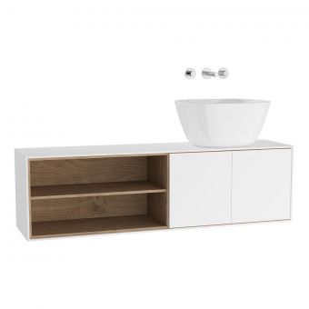 VitrA Voyage Right-Hand 1300mm Basin Unit for Bowls with Shelf in Matt White & Natural Oak