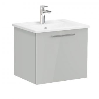 VitrA Root Flat Washbasin Unit with Drawer in High Gloss Pearl Grey (60cm)