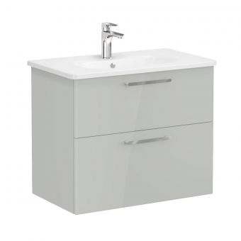 VitrA Root Flat Washbasin Unit with 2 Drawers in High Gloss Pearl Grey (80cm)