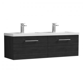 Nuie Arno Wall Hung 1200mm 2 Drawer Vanity Unit with Twin Polymarble Basin in Black