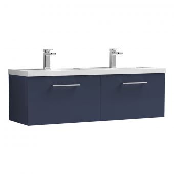 Nuie Arno Wall Hung 1200mm 2 Drawer Vanity Unit with Twin Polymarble Basin in Blue