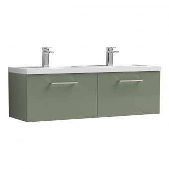 Nuie Arno Wall Hung 1200mm 2 Drawer Vanity Unit with Twin Polymarble Basin in Green