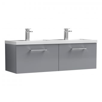 Nuie Arno Wall Hung 1200mm 2 Drawer Vanity Unit with Twin Polymarble Basin in Grey