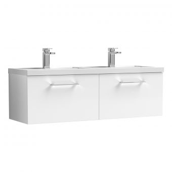 Nuie Arno Wall Hung 1200mm 2 Drawer Vanity Unit with Twin Polymarble Basin in White