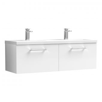 Nuie Arno Wall Hung 1200mm 2 Drawer Vanity Unit with Twin Ceramic Basin in White