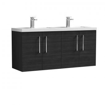 Nuie Arno Wall Hung 1200mm 4 Door Vanity Unit with Twin Polymarble Basin in Black