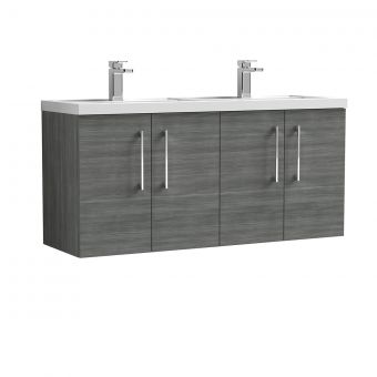 Nuie Arno Wall Hung 1200mm 4 Door Vanity Unit with Twin Polymarble Basin in Anthracite