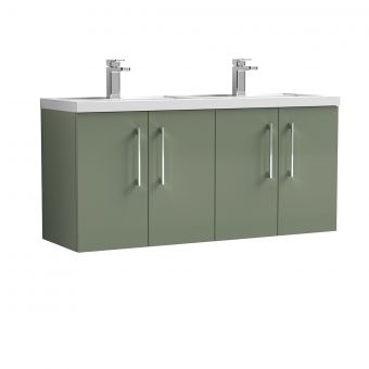 Nuie Arno Wall Hung 1200mm 4 Door Vanity Unit with Twin Polymarble Basin in Green
