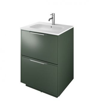 The White Space Choice 600mm Floorstanding 2 Drawer Unit with Slim Basin in Dark Sage Green