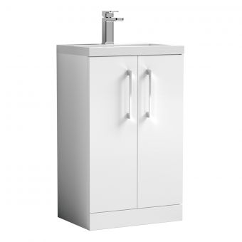 Nuie Arno Floor Standing 2 Door Vanity Unit with Ceramic Basin in White