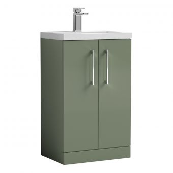 Nuie Arno Floor Standing 2 Door Vanity Unit with Ceramic Basin in Green