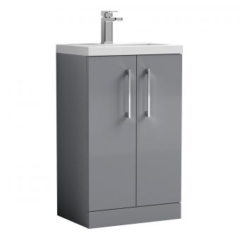 Nuie Arno Floor Standing 2 Door Vanity Unit with Polymarble Basin in Grey