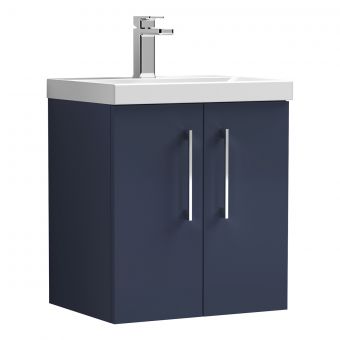 Nuie Arno Wall Hung 2 Door Vanity Unit and Mid Edge Basin in Blue