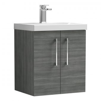 Nuie Arno Wall Hung 2 Door Vanity Unit and Mid Edge Basin in Anthracite