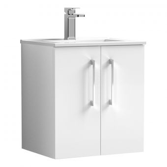 Nuie Arno Wall Hung 2 Door Vanity Unit and Minimalist Basin in White