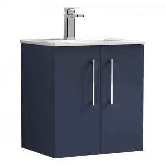 Nuie Arno Wall Hung 2 Door Vanity Unit and Minimalist Basin in Blue