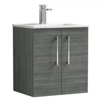 Nuie Arno Wall Hung 2 Door Vanity Unit and Minimalist Basin in Anthracite
