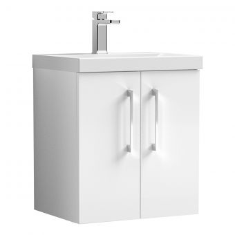 Nuie Arno Wall Hung 2 Door Vanity Unit and Thin Edge Basin in White