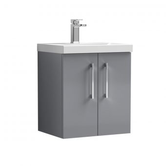 Nuie Arno Wall Hung 2 Door Vanity Unit and Thin Edge Basin in Grey