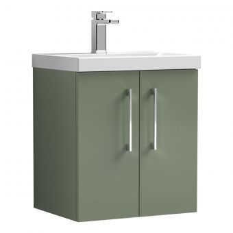 Nuie Arno 2 Door Wall Hung Vanity Unit and Thin Edge Basin in Green