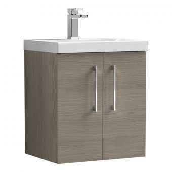 Nuie Arno 2 Door Wall Hung Vanity Unit and Thin Edge Basin in Oak