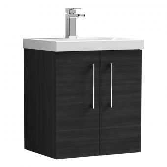 Nuie Arno 2 Door Wall Hung Vanity Unit and Thin Edge Basin in Black