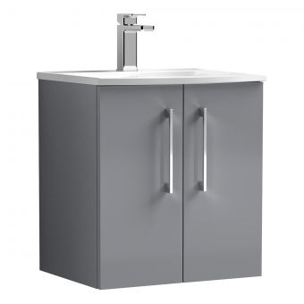 Nuie Arno 2 Door Wall Hung Vanity Unit and Curved Basin in Grey