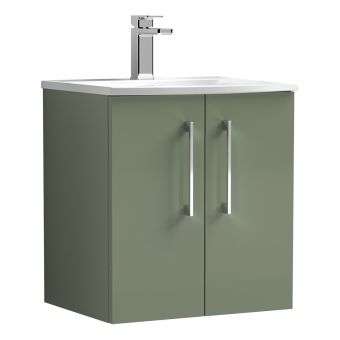 Nuie Arno 2 Door Wall Hung Vanity Unit and Curved Basin in Green