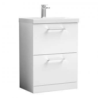 Nuie Arno Floor Standing 2 Drawer Vanity Unit and Mid Edge Basin in White