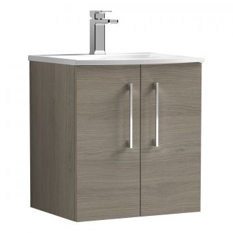 Nuie Arno 2 Door Wall Hung Vanity Unit and Curved Basin in Oak
