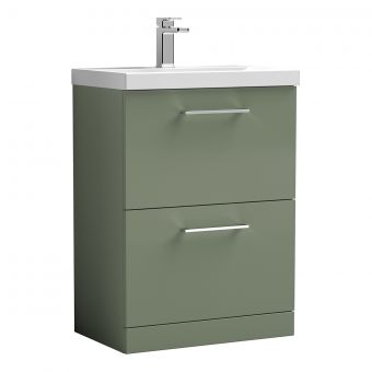 Nuie Arno Floor Standing 2 Drawer Vanity Unit and Mid Edge Basin in Green