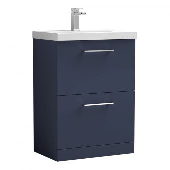 Nuie Arno Floor Standing 2 Drawer Vanity Unit and Mid Edge Basin in Blue